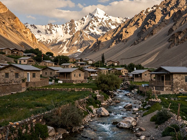 Traditional Tajik mountain village in the Pamir highlands showing the landscape that shapes Tajik culture