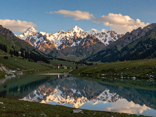 Majestic Tian Shan mountain landscape in Kyrgyzstan with alpine lake