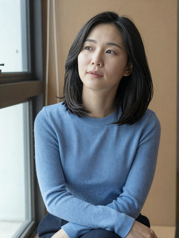 Thoughtful Korean woman representing North Korean defectors who have resettled abroad